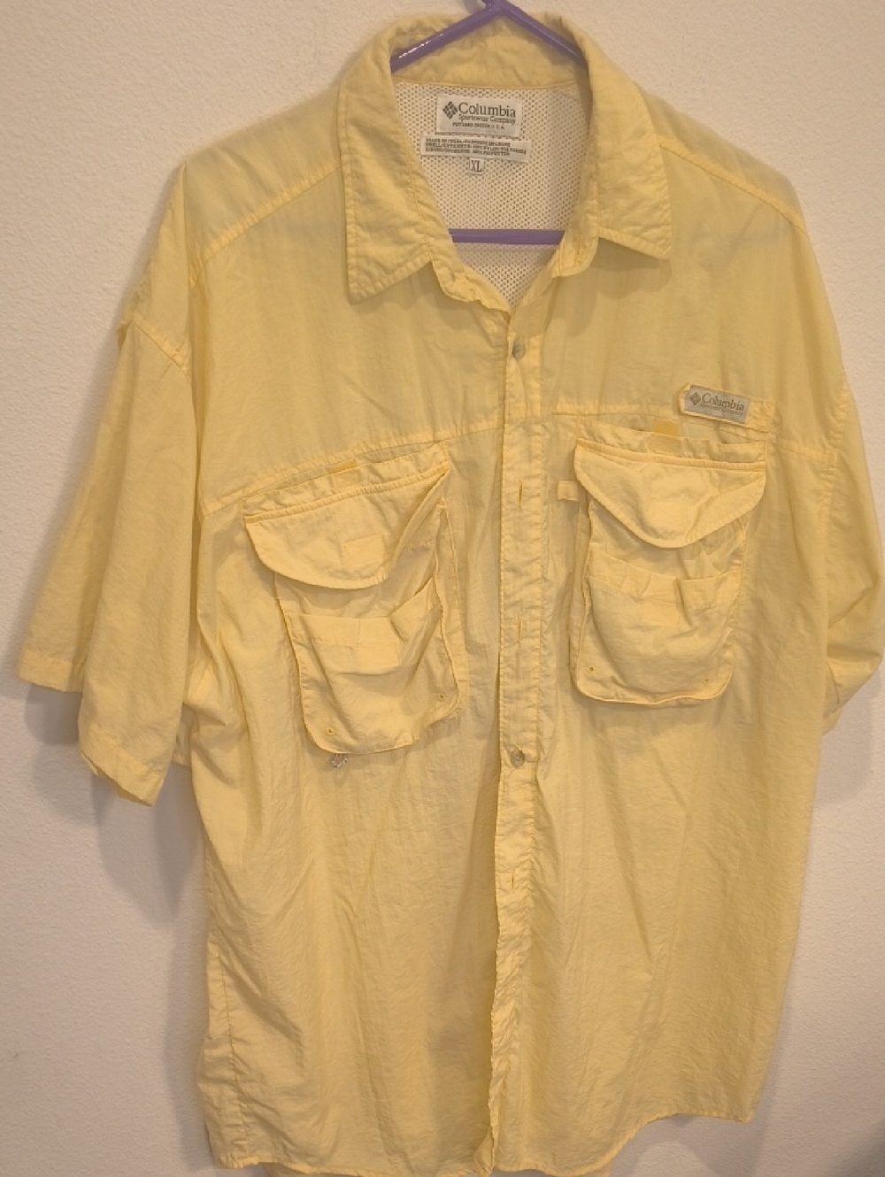 Columbia Light Yellow Mesh-Lined Outdoor PFG Shirt XL